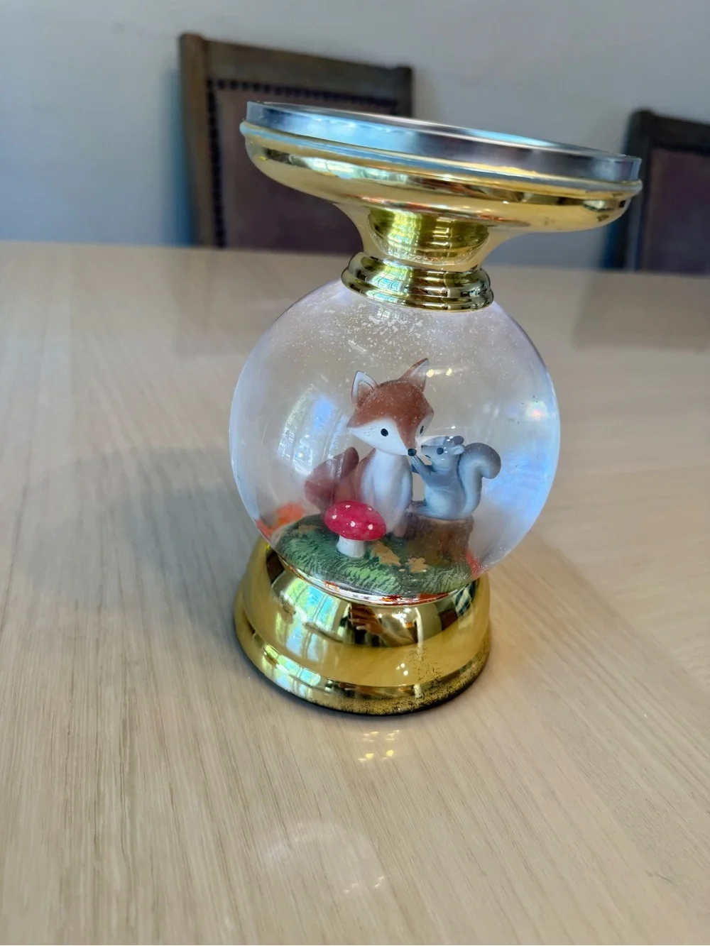 🦊 Bath & Body Works Autumn Fox Squirrel Snow Globe Candle Pedestal Woodland 🐿️